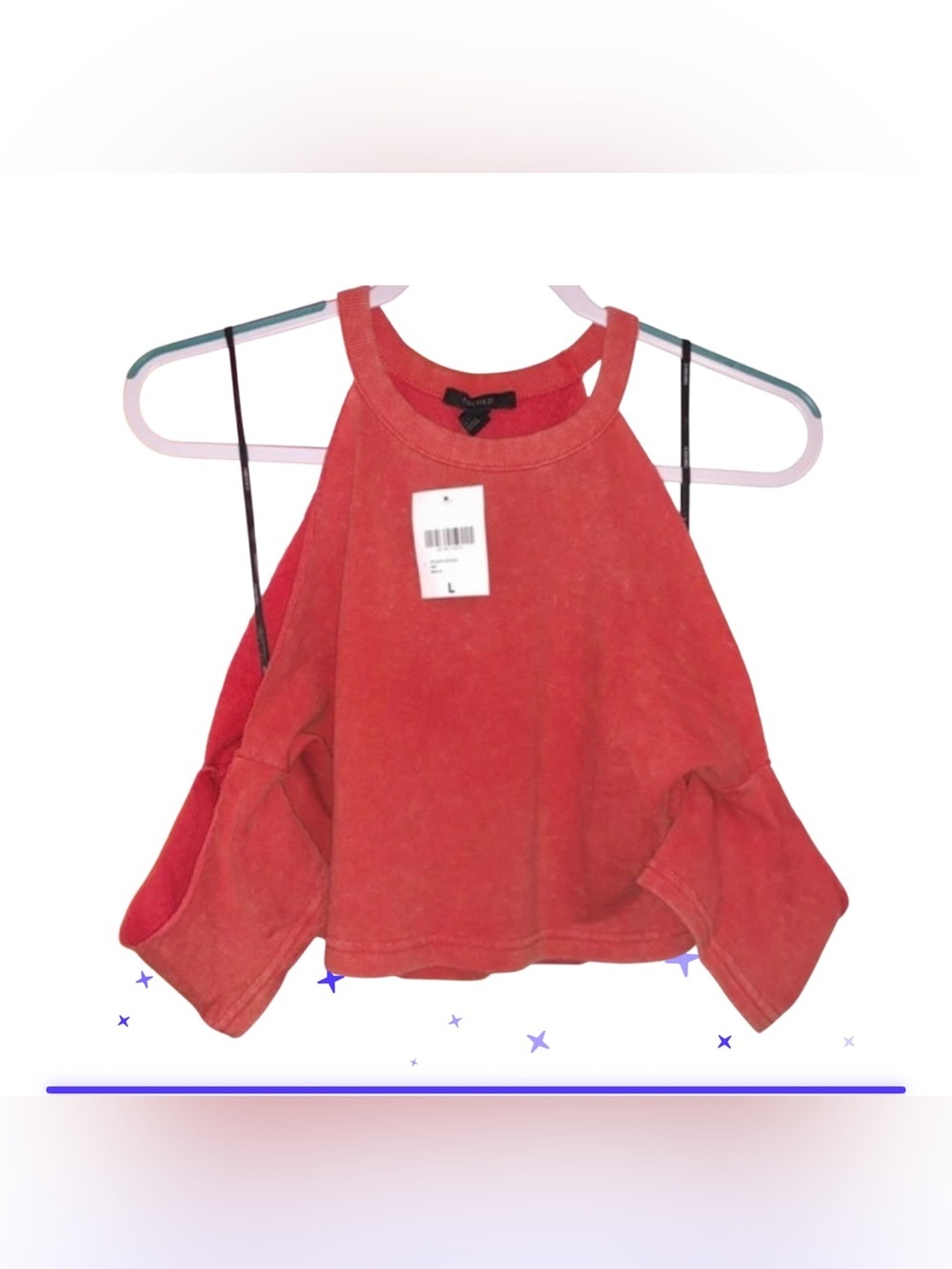 NWT-large Forever21 French Terry cloth Open Shoulder CROP Tank Top beach Coral